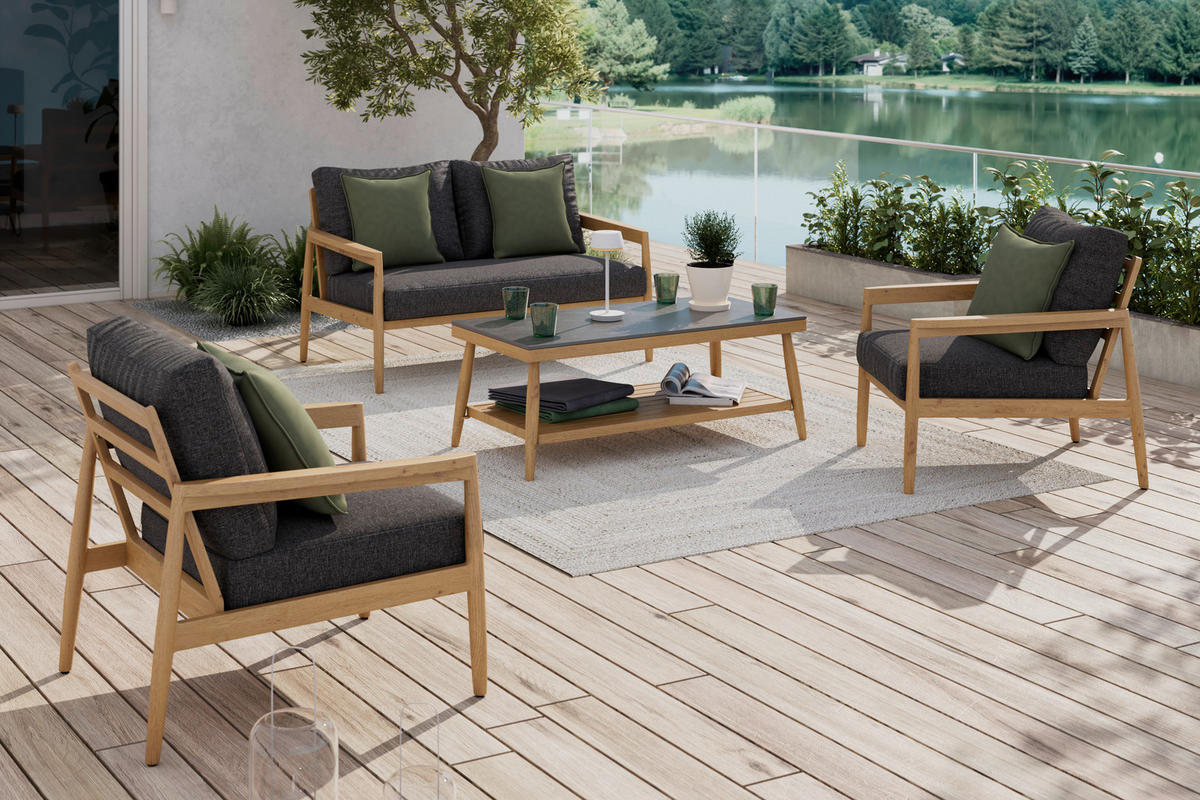 LOUNGE GARNITURA tkanina aluminij  - barva tikovine/antracit, Moderno, kamen/kovina (110/135/76cm) - Ambia Garden