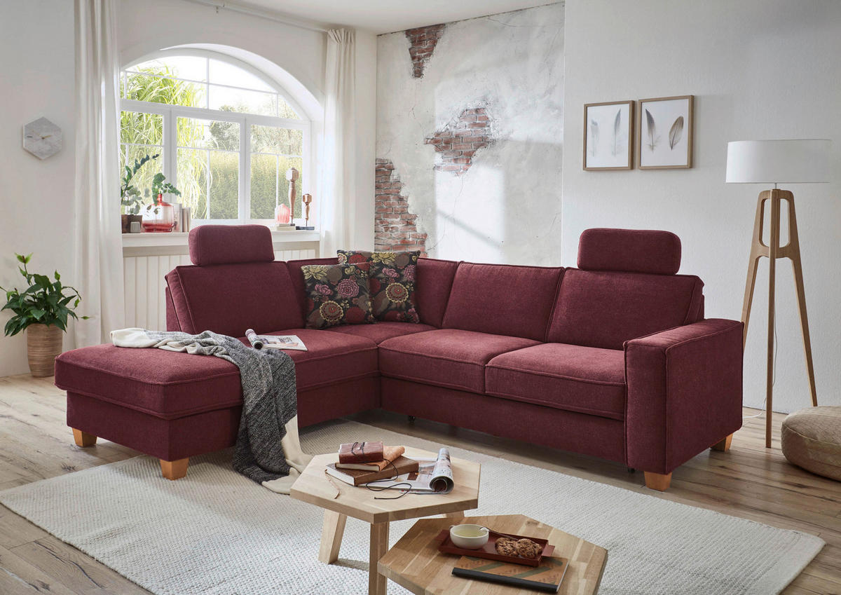 ECKSOFA in Flachgewebe Dunkelrot  - Eichefarben/Dunkelrot, Konventionell, Holz/Textil (213/236cm) - Sit & More