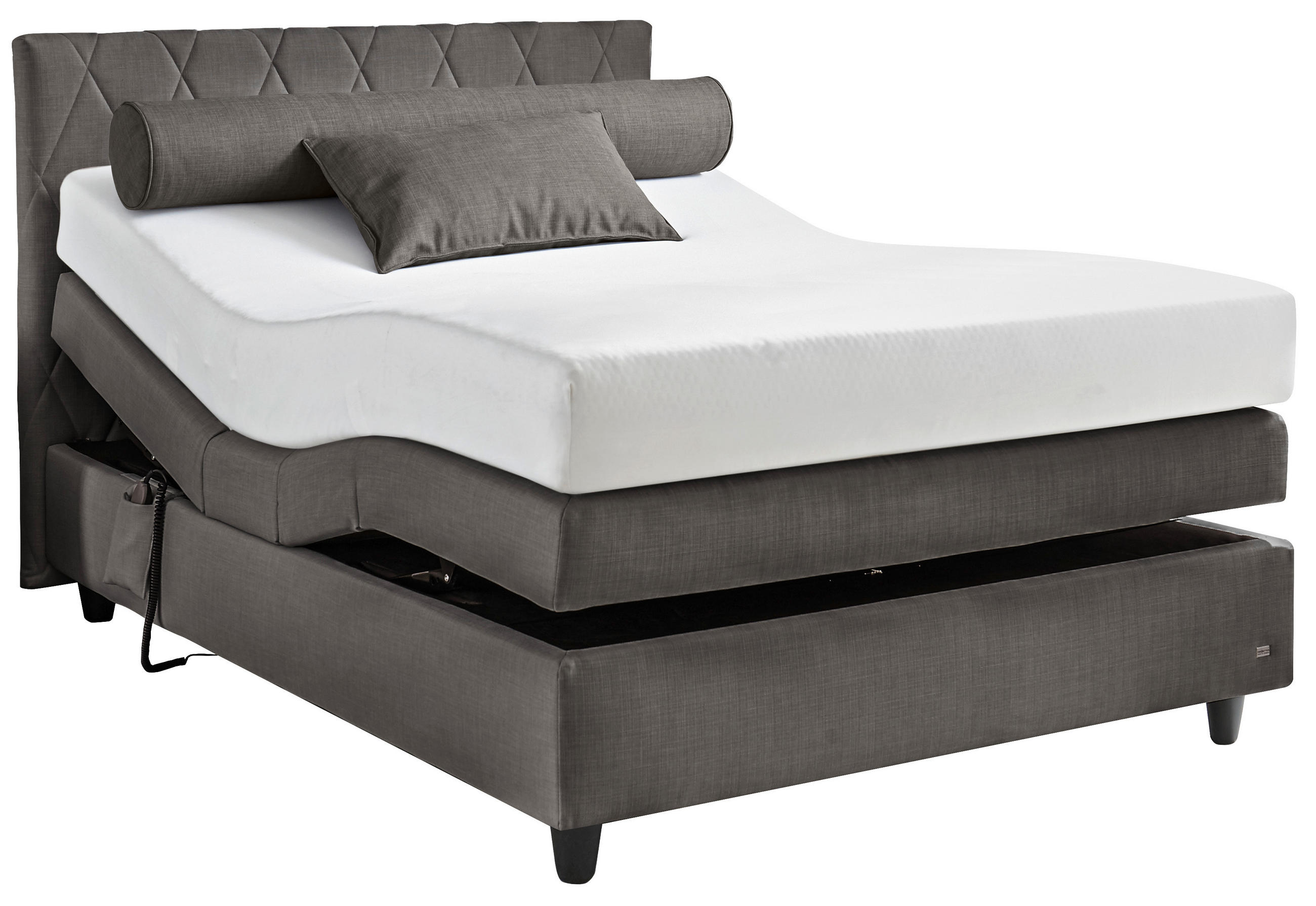 BOXSPRINGBETT 140/200 cm,  in Dunkelgrau, Matratze, gepolstertes Kopfteil, H3 = fest  - Dunkelgrau/Schwarz, KONVENTIONELL, Kunststoff/Textil (140/200cm) - RUF Betten