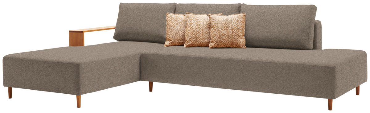 ECKSOFA in Flachgewebe Greige  - Greige/Eichefarben, Design, Holz/Textil (190/307cm) - Joka