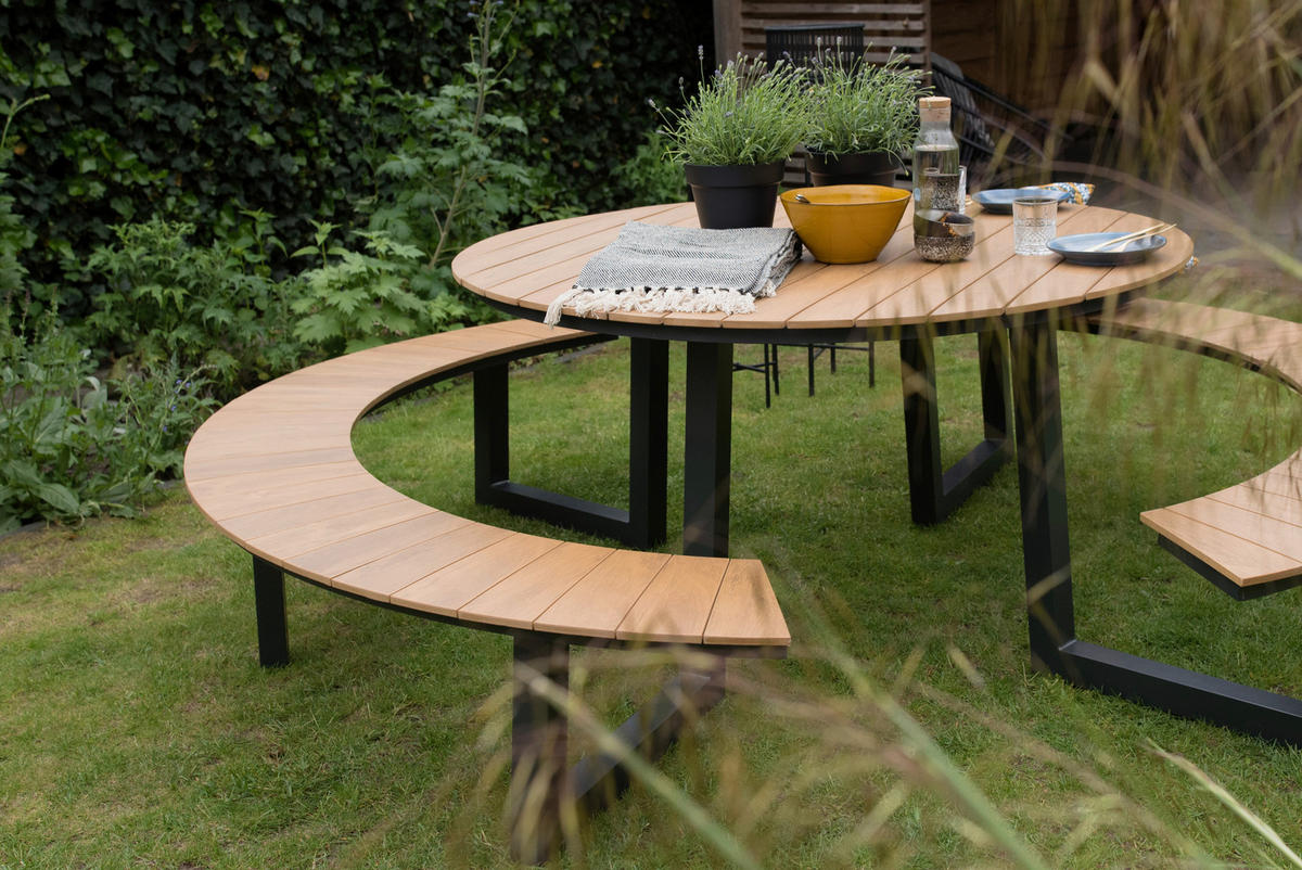 GARTENSET 3-teilig Aluminium  - Anthrazit/Teakfarben, KONVENTIONELL, Kunststoff/Metall (239/74cm)