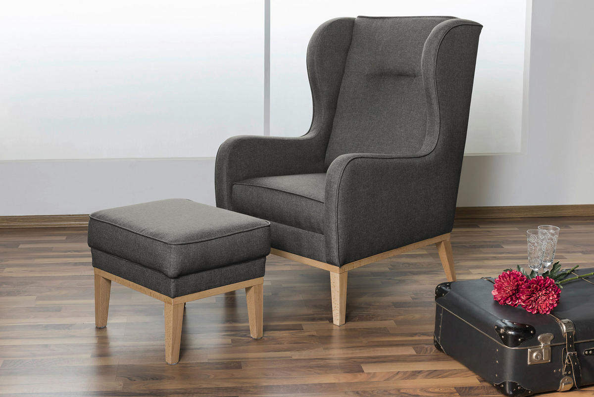 HOCKER in Textil Anthrazit  - Anthrazit/Naturfarben, Konventionell, Holz/Textil (50/41/41cm) - Max Winzer