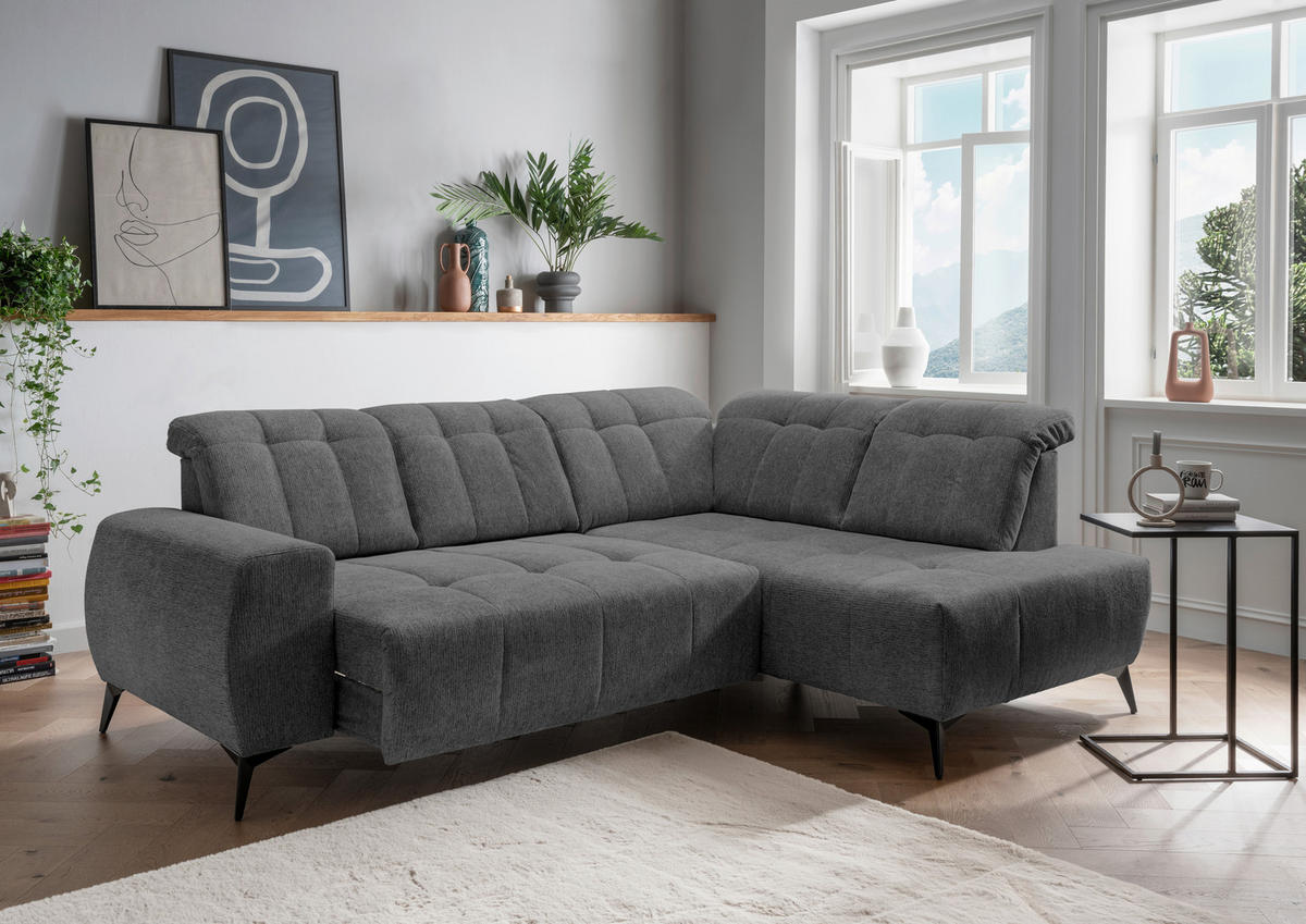 ECKSOFA in Chenille Anthrazit  - Anthrazit/Schwarz, Modern, Textil/Metall (261/200cm) - Livetastic