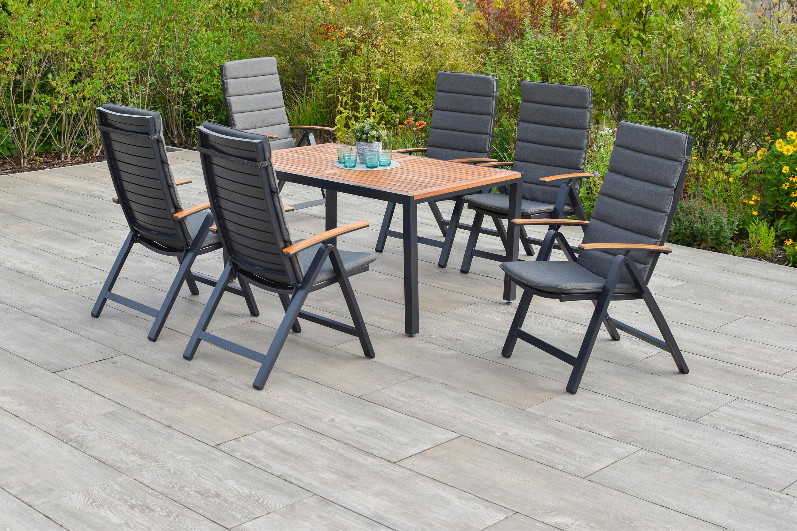 GARTENTISCHGRUPPE  - Graphitfarben/Naturfarben, KONVENTIONELL, Holz/Kunststoff - Gardenson