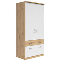 KLEIDERSCHRANK 91/199/58 cm,  in Weiß, Eiche Artisan, 2-türig  - Silberfarben/Weiß, KONVENTIONELL, Holzwerkstoff/Kunststoff (91/199/58cm)