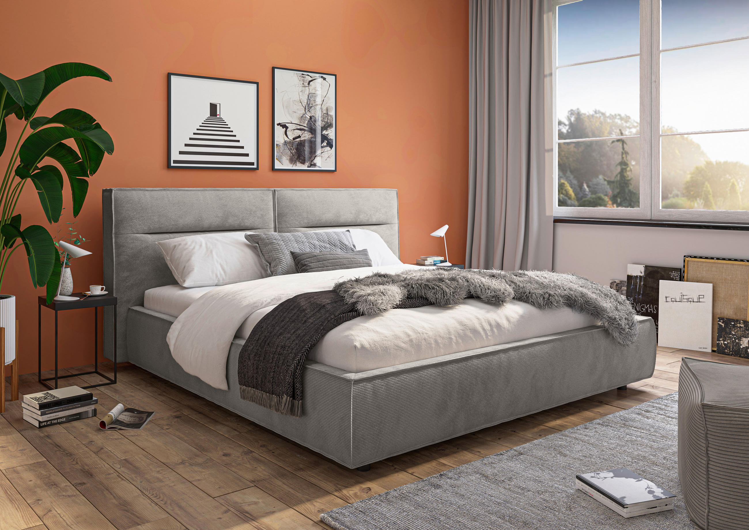 POLSTERBETT gepolstertes Kopfteil 180/200 cm  in Grau  - Schwarz/Grau, Design, Kunststoff/Textil (180/200cm) - Lomoco