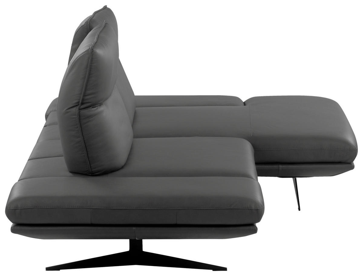 ECKSOFA 235/160 cm  in Echtleder Dunkelgrau Rücken echt, Armteilverstellung, Kopfteilverstellung, Sitztiefenverstellung  235/160 cm  - Dunkelgrau/Schwarz, Design, Leder/Metall (235/160cm) - Celina Home