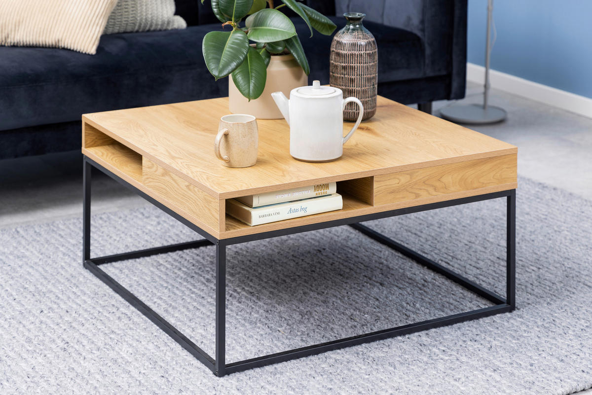 COUCHTISCH in Metall, Holzwerkstoff 80/80/40 cm  - Eichefarben/Schwarz, Trend, Holzwerkstoff/Metall (80/80/40cm) - MID.YOU