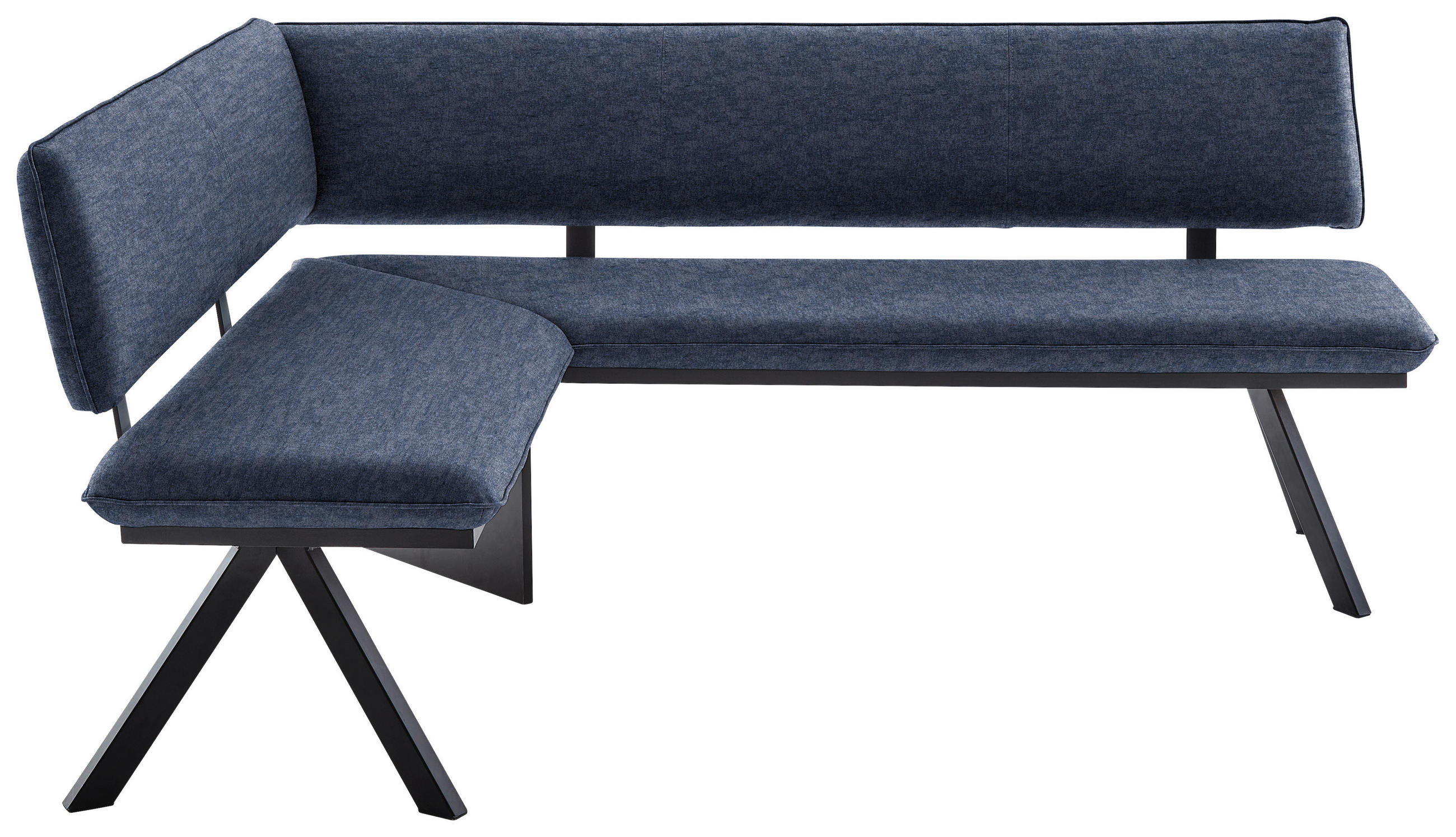 ECKBANK in Metall, Textil Schwarz, Dunkelblau  - Schwarz/Dunkelblau, Modern, Textil/Metall (150/190cm) - Cantus