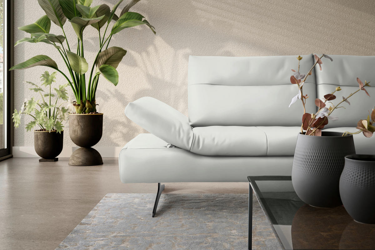 ECKSOFA in Echtleder Creme  342/158 cm  - Creme/Schwarz, MODERN, Leder/Metall (342/158cm) - Chilliano