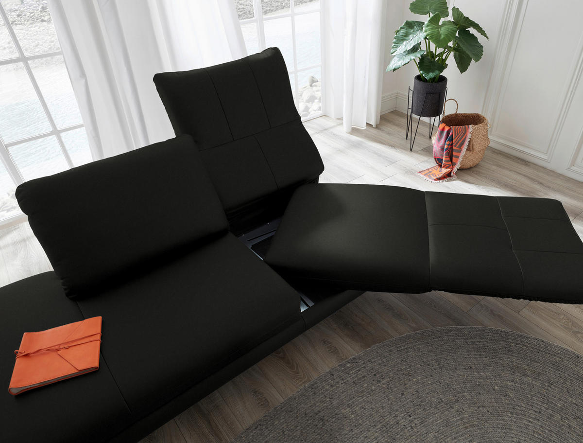 RÉCAMIERE in Echtleder Schwarz  - Chromfarben/Schwarz, Design, Leder/Metall (209/85-109/95-16cm) - Dieter Knoll