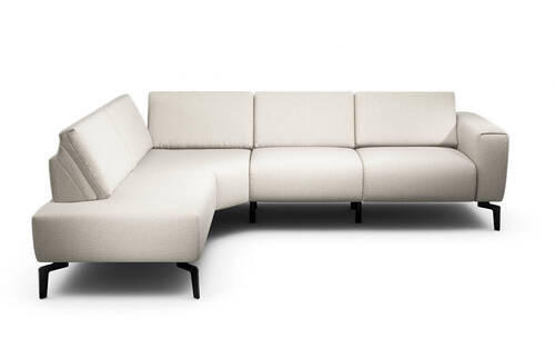 ECKSOFA in Chenille Naturfarben  193/256 cm  - Schwarz/Naturfarben, Design, Textil/Metall (193/256cm) - SENSOO
