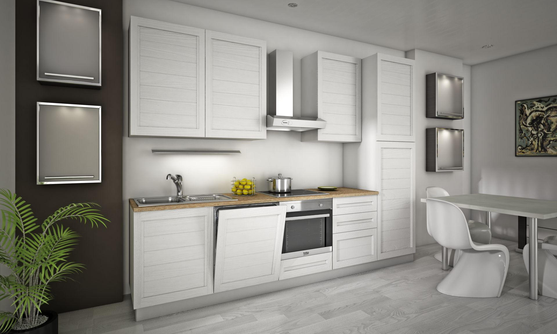 BLOK KUHINJA S APARATIMA bijela - bijela/boje aluminija, Basics, drvni materijal/drvo (300/240/60cm) - Xora