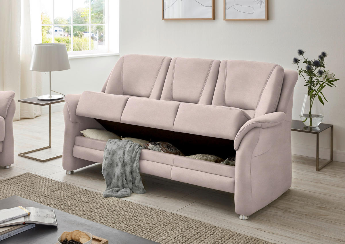 3-SITZER-SOFA in Mikrofaser Rosa  - Beige/Alufarben, Konventionell, Textil/Metall (198/100/89cm) - Beldomo Comfort