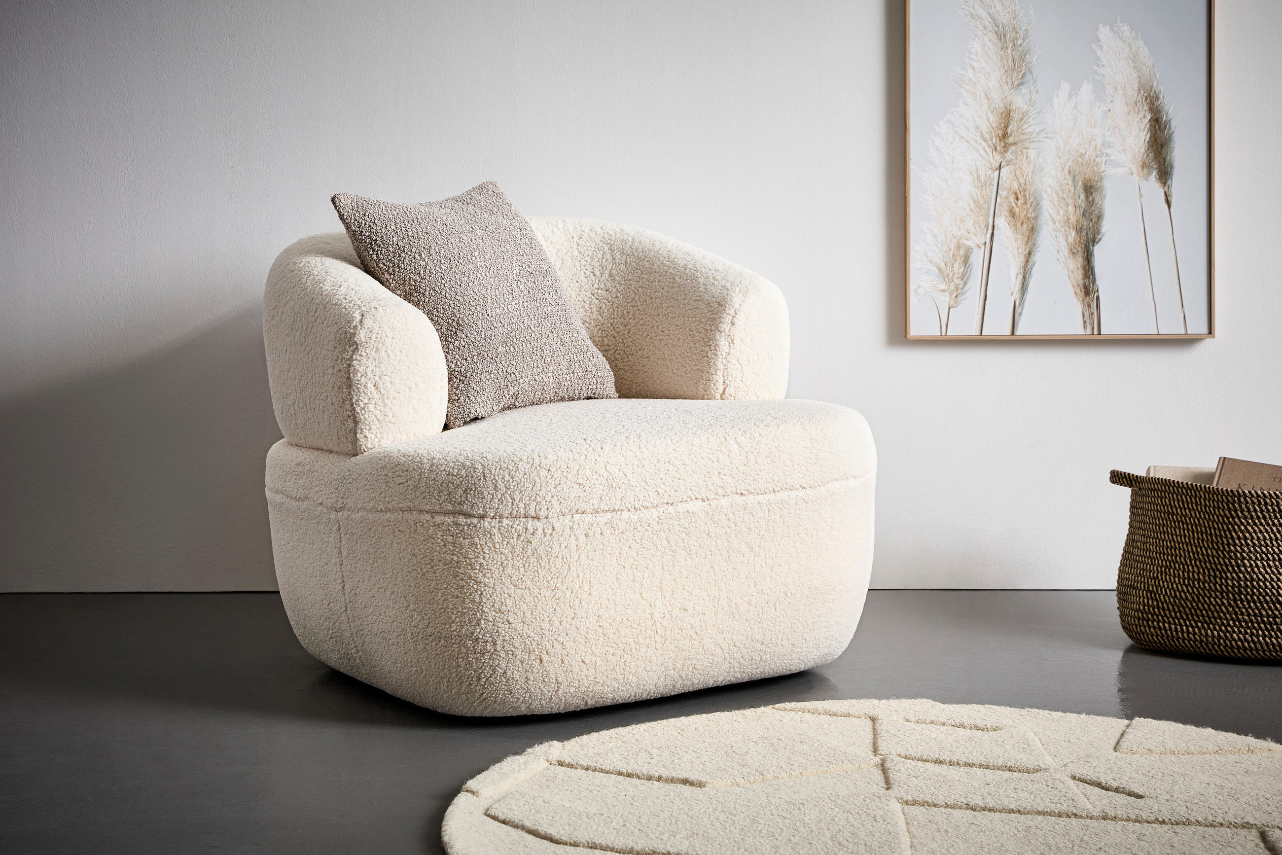 SESSEL in Bouclé Creme  - Creme, Design, Textil (82/64/80cm) - Carryhome