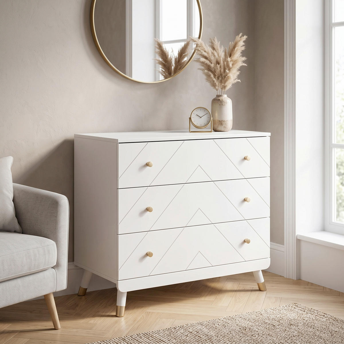 KOMMODE , 100/89/57 cm, 3 Schublade(n)  - Goldfarben/Weiß, MODERN, Holzwerkstoff/Kunststoff (100/89/57cm) - Vipack
