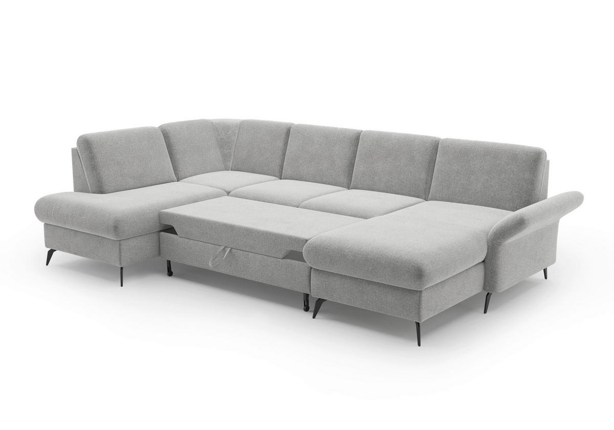 WOHNLANDSCHAFT Hellgrau Flachgewebe  - Hellgrau/Schwarz, KONVENTIONELL, Textil/Metall (195/314/164cm) - Sit & More