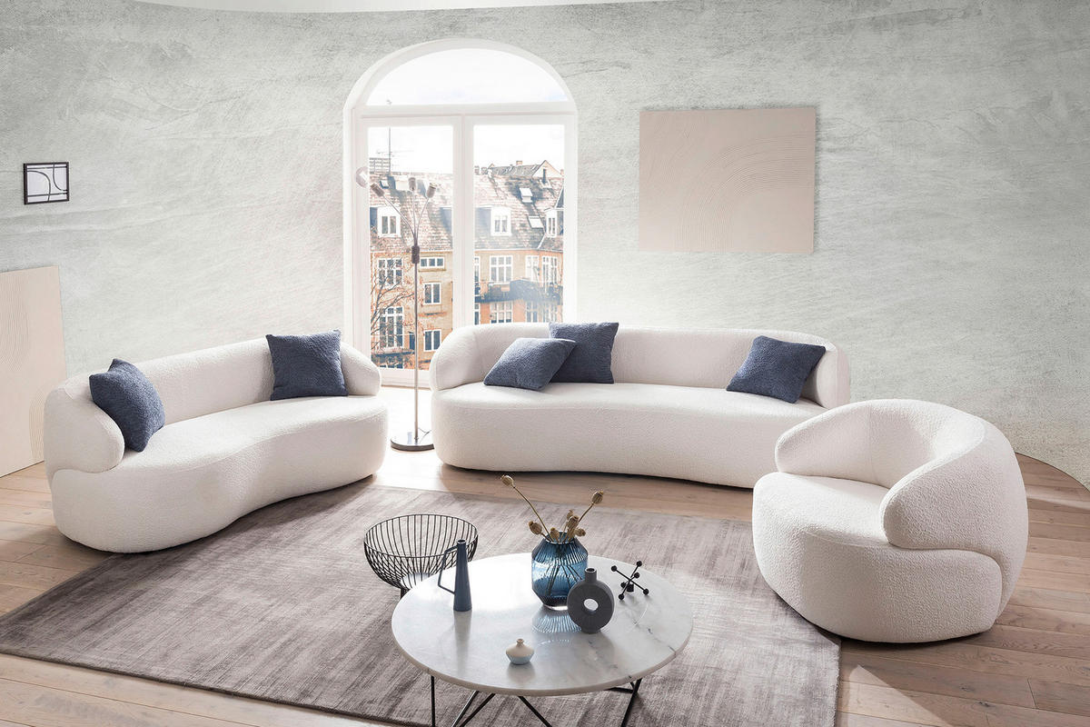 3-SITZER-SOFA in Bouclé Weiß  - Schwarz/Weiß, MODERN, Kunststoff/Textil (220/70/93cm) - Livetastic