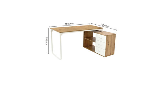 ECKSCHREIBTISCH 156/100/75 cm Silberfarben, Weiß, Eiche Artisan  - Silberfarben/Weiß, Design, Holzwerkstoff/Metall (156/100/75cm) - Carryhome