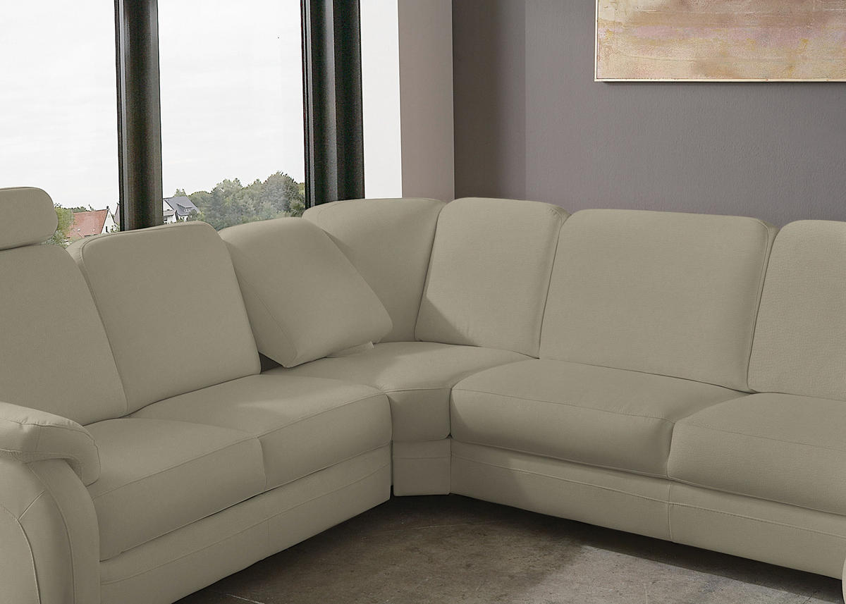 WOHNLANDSCHAFT Echtleder Ecru  - Ecru/Alufarben, Konventionell, Leder/Metall (239/329/165cm) - Beldomo Premium