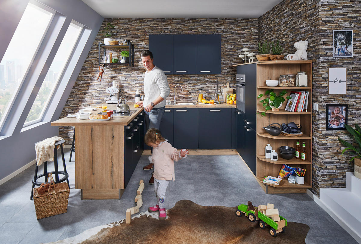 EINBAUKÜCHE   - Eichefarben/Anthrazit, Basics, Holzwerkstoff - Welnova