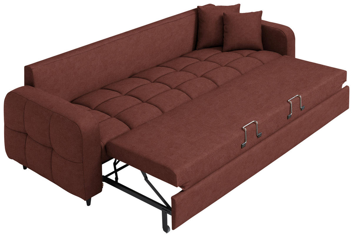SCHLAFSOFA Webstoff Rotbraun Stoffauswahl, Bettfunktion erhältlich, Rücken echt, Armteil links, Armteil rechts  - Rotbraun/Schwarz, Design, Holz/Textil (236/88/101cm) - Lomoco