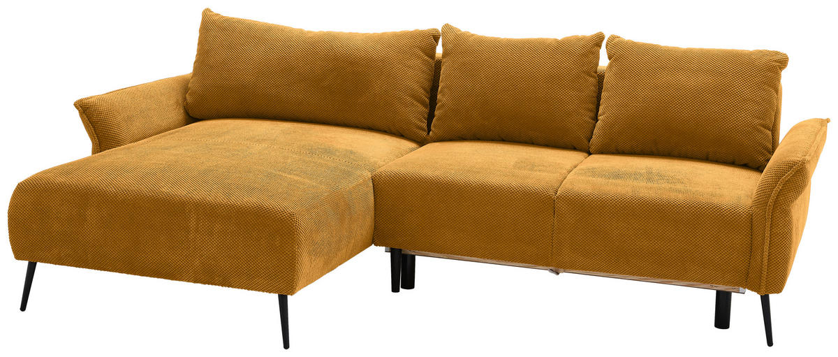 HÖRNSOFFA i chenille currygul  - currygul/svart, Klassisk, metall/textil (164/255cm) - MID.YOU