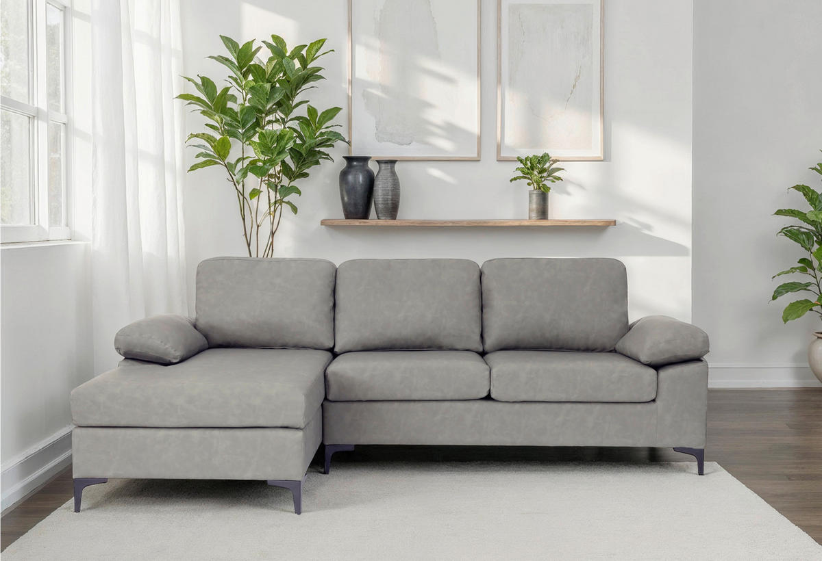 ECKSOFA  in Lederlook Grau  135/262 cm  - Schwarz/Grau, KONVENTIONELL, Kunststoff/Textil (135/262cm) - MID.YOU