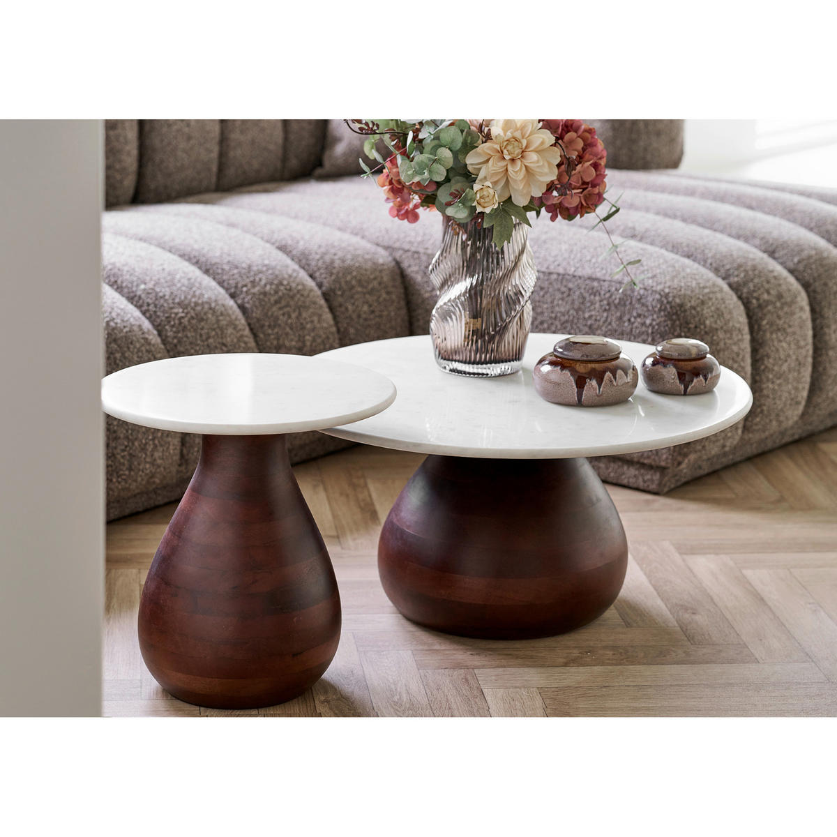 BEISTELLTISCH in Stein 40/40/41 cm  - Dunkelbraun/Weiß, Design, Holz/Stein (40/40/41cm) - MID.YOU