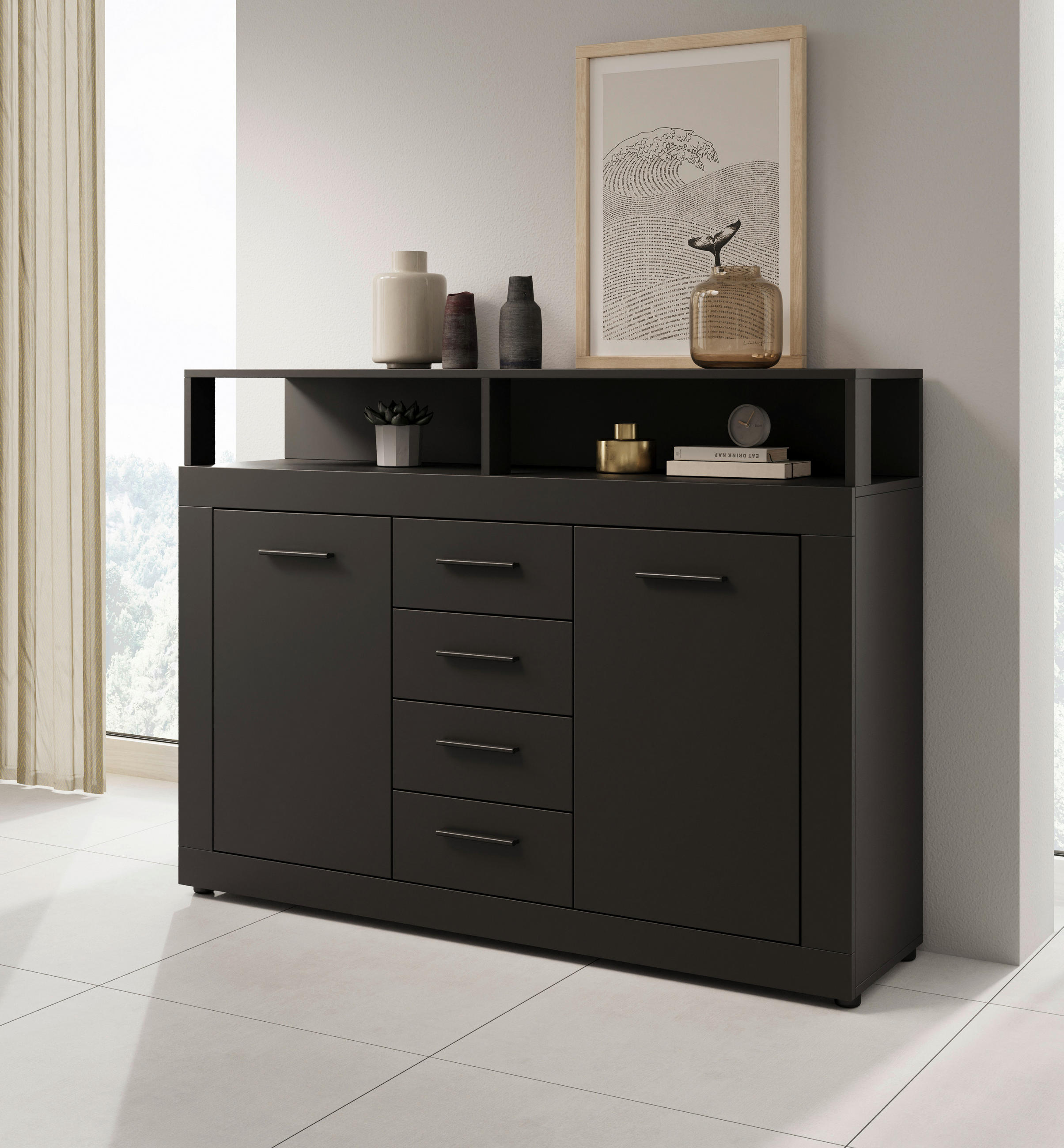 KOMMODE  in 119/96/32 cm  - Anthrazit/Schwarz, Design, Holzwerkstoff/Kunststoff (119/96/32cm) - MID.YOU