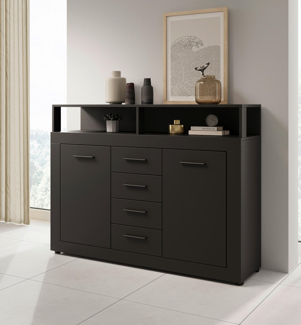 KOMMODE  in 119/96/32 cm  - Anthrazit/Schwarz, Design, Holzwerkstoff/Kunststoff (119/96/32cm) - MID.YOU