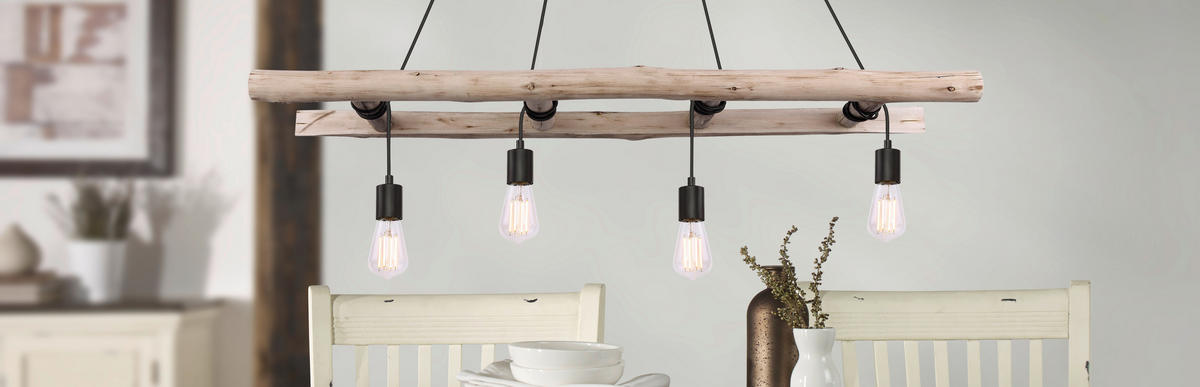 HÄNGELEUCHTE Rustic 115/30/192 cm   - Schwarz/Naturfarben, Design, Holz/Metall (115/30/192cm) - Marama