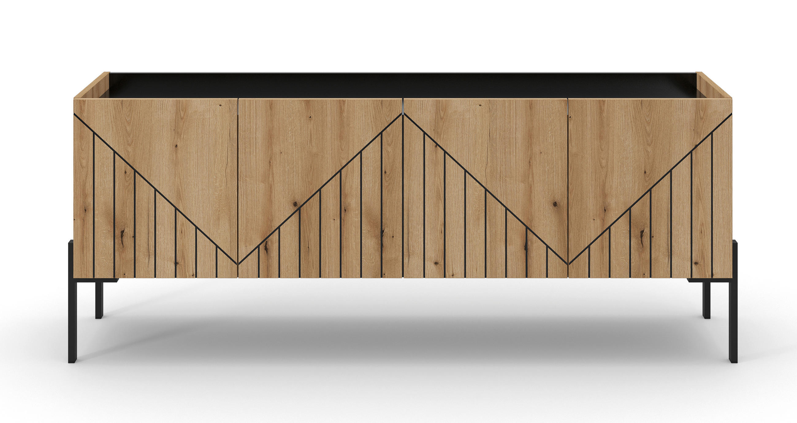 LOWBOARD - Eiche dunkel/Schwarz, Design, Holzwerkstoff/Metall (155/62/40cm) - Livetastic