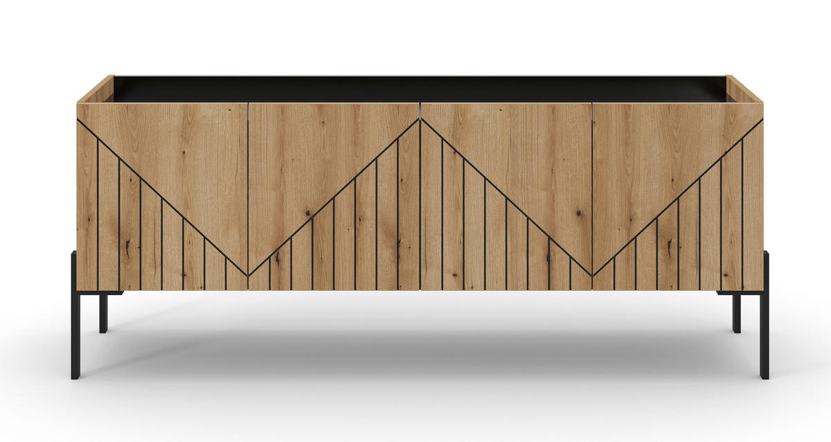 LOWBOARD - Eiche dunkel/Schwarz, Design, Holzwerkstoff/Metall (155/62/40cm) - Livetastic