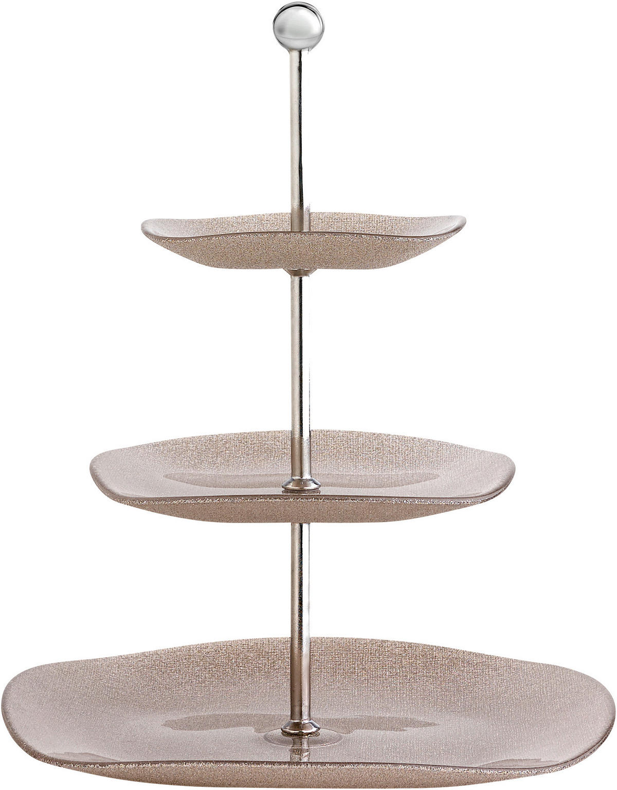 PLATOU ETAJAT PRĂJITURI cu 3 etaje - culoare inox/gri, Lifestyle, sticlă/metal (27cm) - Novel