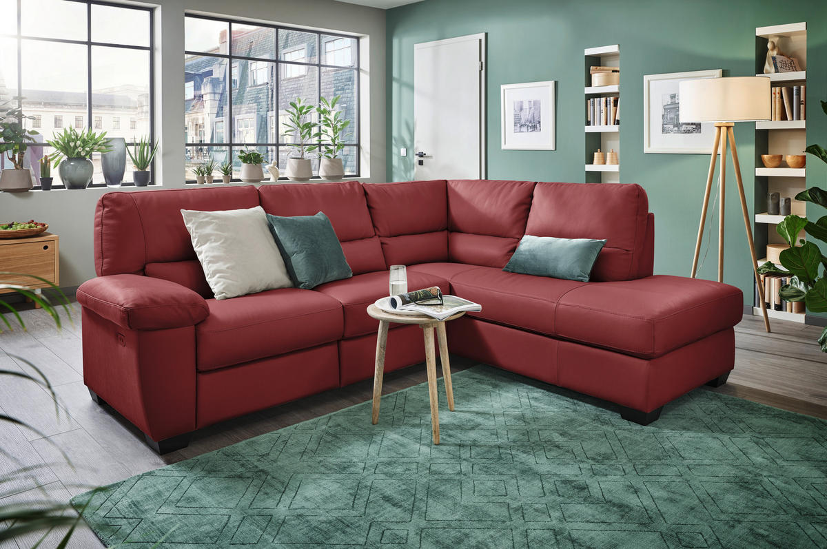 ECKSOFA in Kombination Echtleder/Lederlook Rot  - Rot, Konventionell, Leder/Kunststoff (248/201cm) - Livetastic
