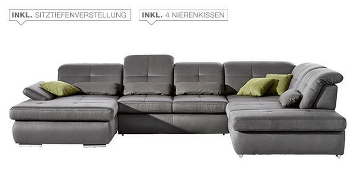 WOHNLANDSCHAFT in Mikrofaser Grau  - Chromfarben/Grau, Design (195/371/260cm) - Beldomo Style