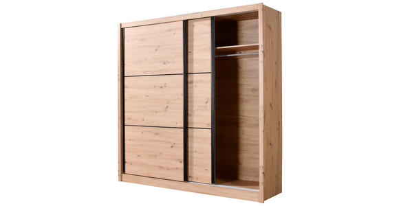 SCHIEBETÜRENSCHRANK 213/215,5/60 cm 2-türig Eiche Artisan  - Schwarz/Eiche Artisan, Basics, Holzwerkstoff/Metall (213/215,5/60cm) - Xora