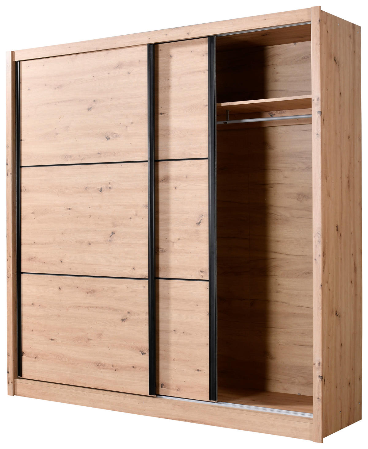 SCHIEBETÜRENSCHRANK 213/215,5/60 cm 2-türig Eiche Artisan  - Schwarz/Eiche Artisan, Basics, Holzwerkstoff/Metall (213/215,5/60cm) - Xora