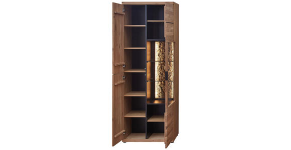 VITRINE  in furniert, massiv Wildeiche, Kork Schwarz, Wildeiche - Wildeiche/Schwarz, Natur, Glas/Holz (75/207/42cm) - Linea Natura