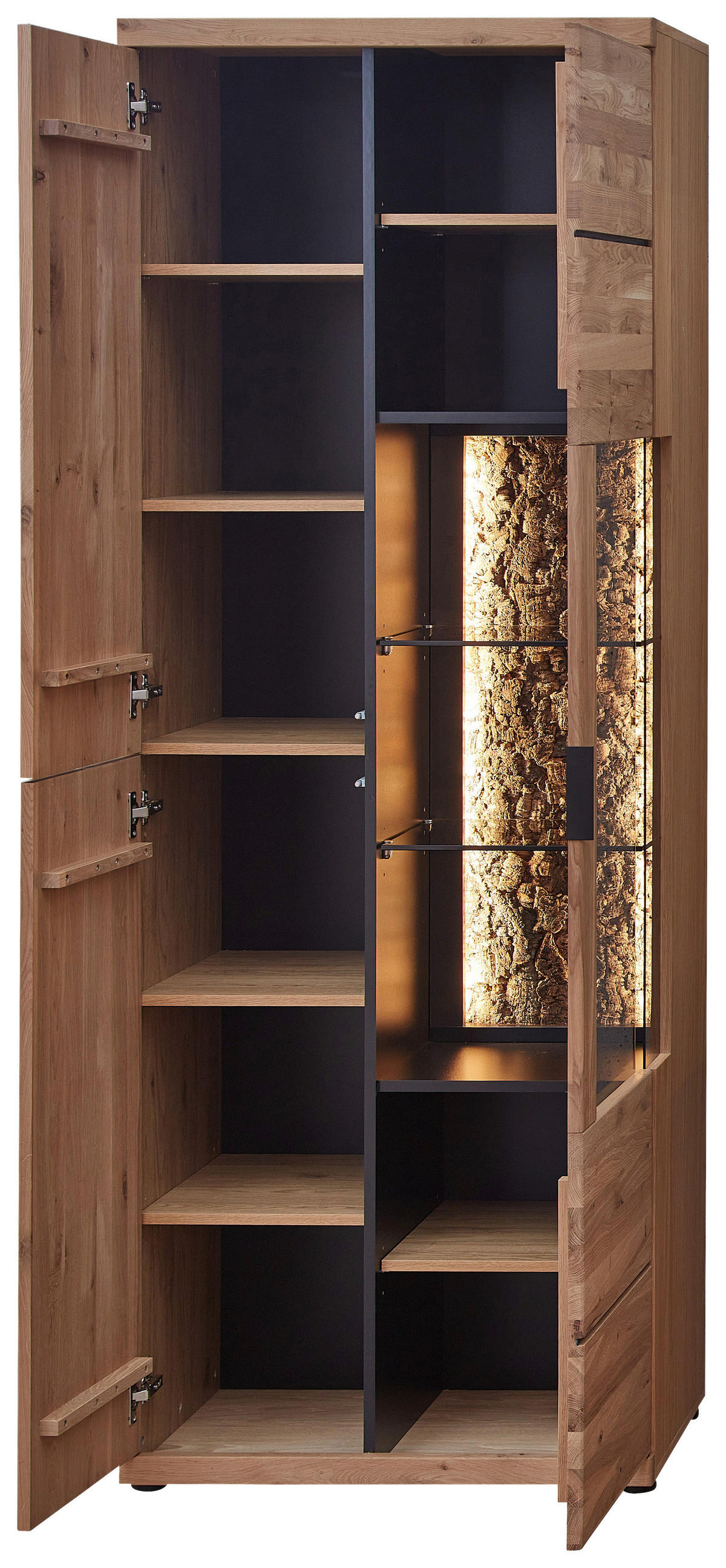 VITRINA crna, divlji hrast   - crna/divlji hrast, Prirodno, staklo/metal (75/207/42cm) - Linea Natura
