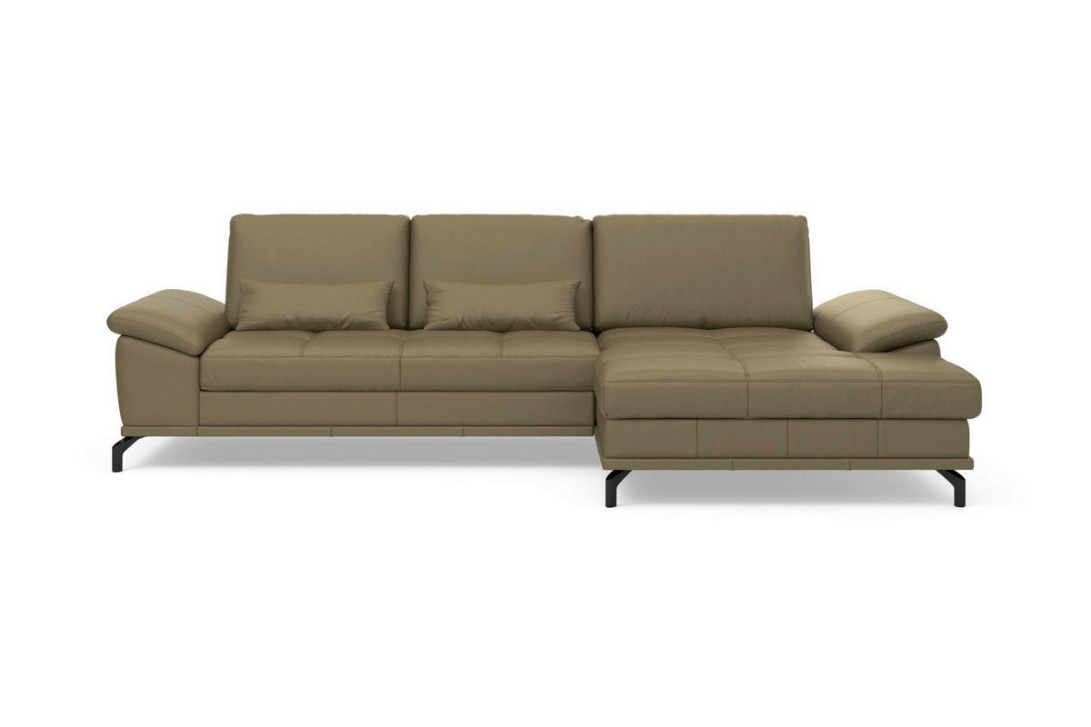 ECKSOFA COSTELLO E Olivgrün Echtleder Nierenkissen, Armteilverstellung, Sitztiefenverstellung  - Schwarz/Olivgrün, Basics, Leder/Textil (301/176cm) - Sit & More