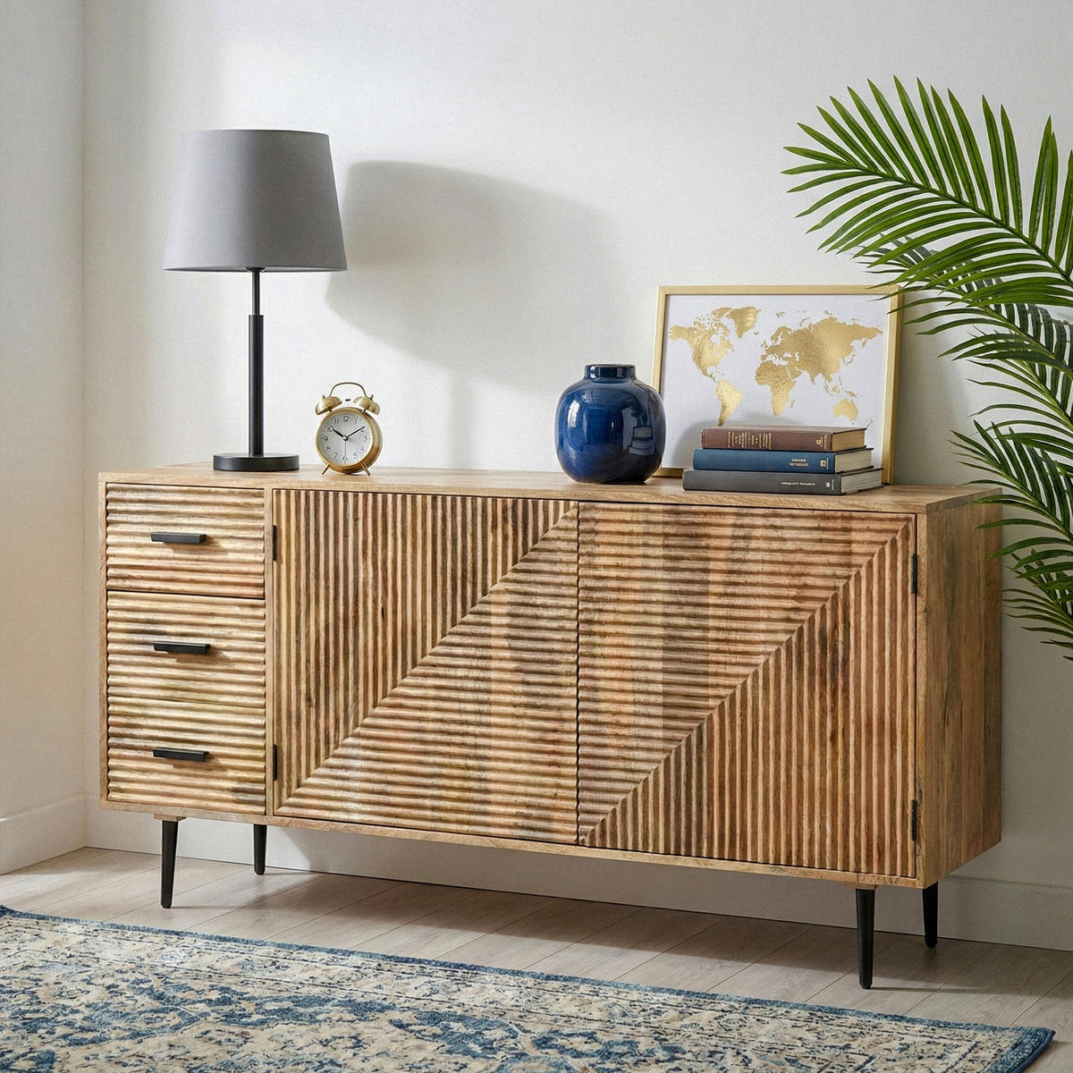 ŠIROKÁ KOMODA, mangové dřevo, hnědá, 160/40/86 cm - černá/hnědá, Design, kov/dřevo (160/40/86cm) - Livetastic