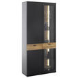 VITRINE in furniert, massiv Eiche Grau, Schwarz, Eichefarben - Eichefarben/Anthrazit, Design, Glas/Holz (90/201/37cm) - Novel