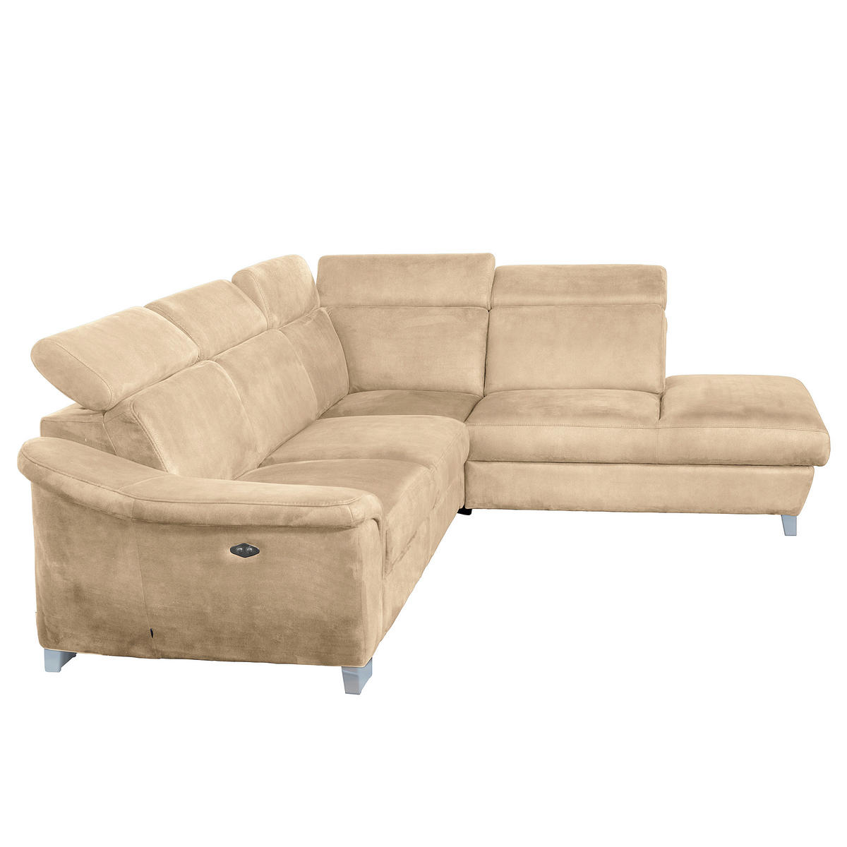 ECKSOFA Beige Mikrofaser Rücken echt, Relaxfunktion, Kopfteilverstellung  - Chromfarben/Beige, Design, Textil/Metall (276/238cm) - Livetastic