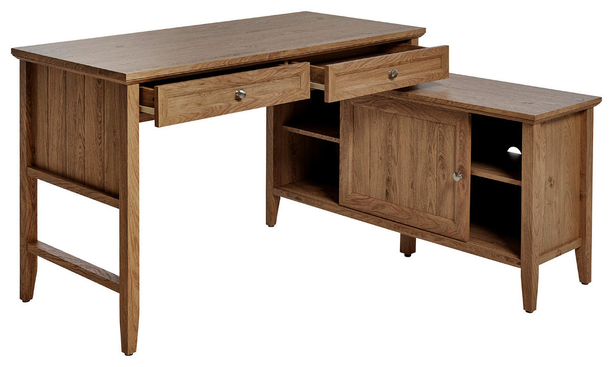 ECKSCHREIBTISCH 145/120/77 cm  in Eichefarben  - Eichefarben/Silberfarben, Modern, Holzwerkstoff/Metall (145/120/77cm) - MID.YOU