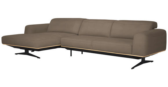ECKSOFA  in Echtleder Hellbraun Kopfteilverstellung  163/305 cm  - Hellbraun/Eichefarben, Design, Leder/Holz (163/305cm) - Novel