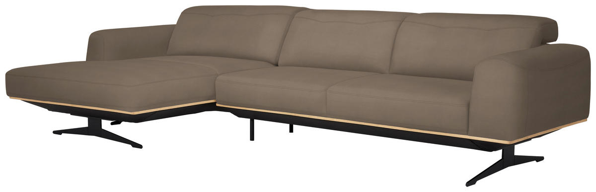 ECKSOFA in Echtleder Hellbraun  163/305 cm  - Hellbraun/Eichefarben, Design, Leder/Holz (163/305cm) - Novel