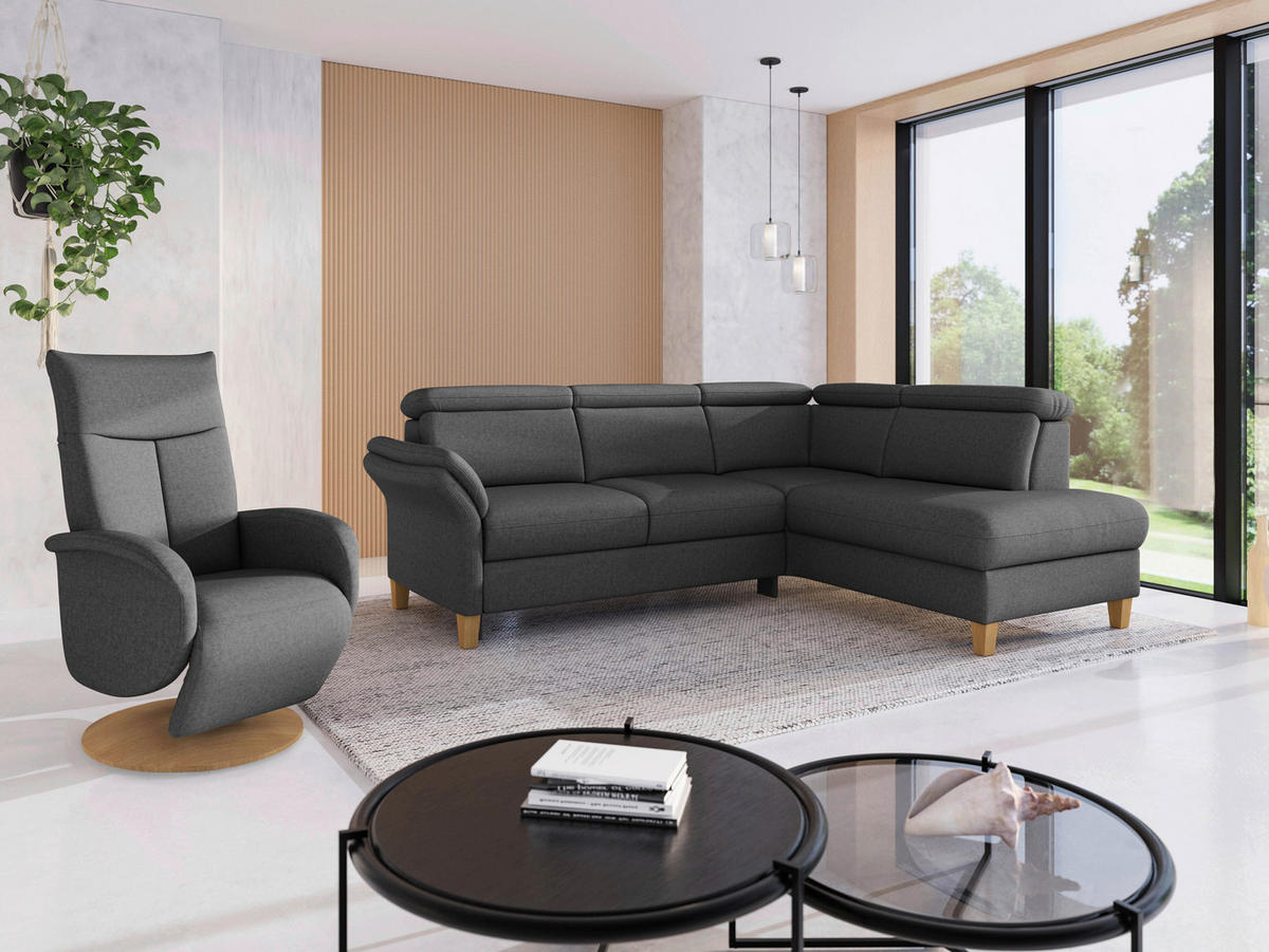 ECKSOFA Flachgewebe Dunkelgrau  - Eichefarben/Dunkelgrau, Konventionell, Holz/Textil (247/193cm) - Sit & More