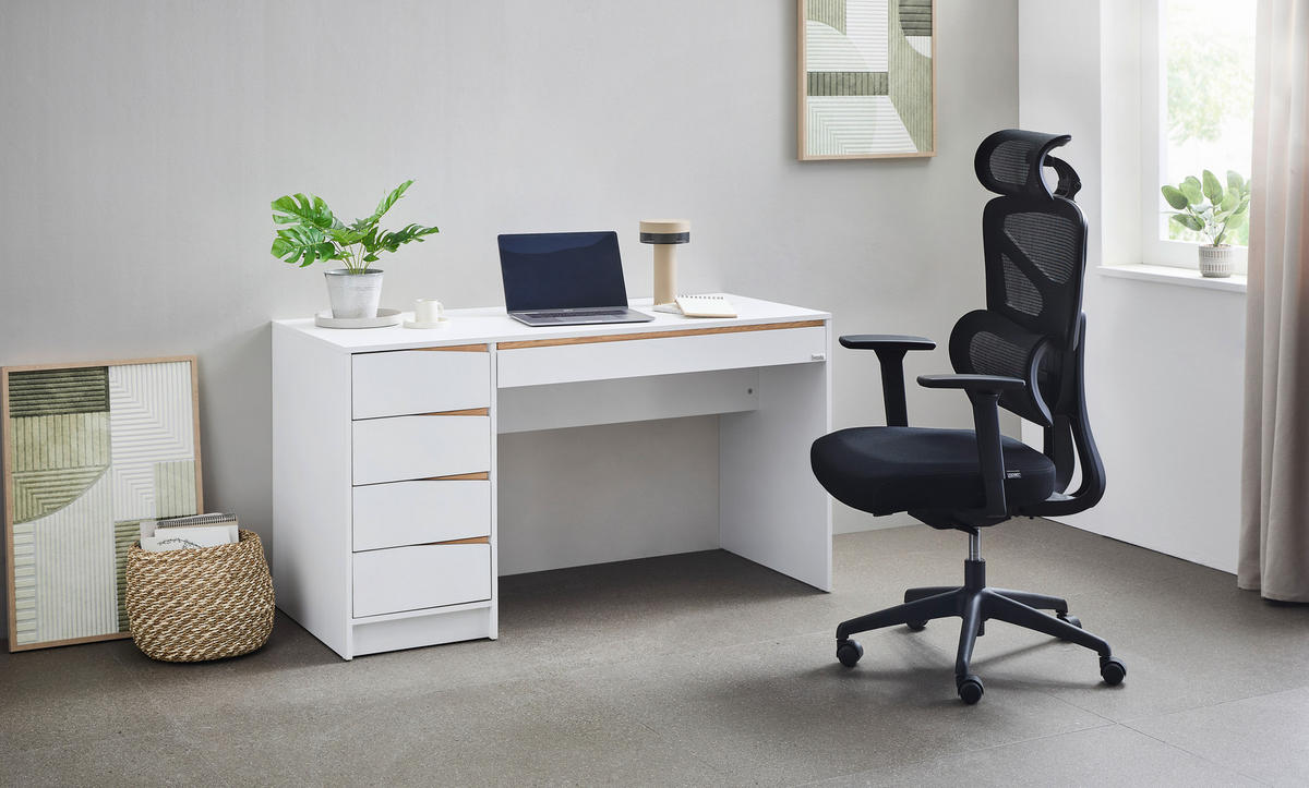 SCHREIBTISCH 140/60/76 cm  in Weiß, Eichefarben  - Eichefarben/Weiß, MODERN, Holzwerkstoff (140/60/76cm) - Venda